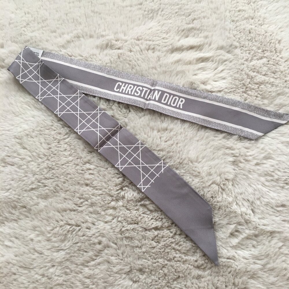 Christian Dior Silk Oblique Jacquard Scarf Gray